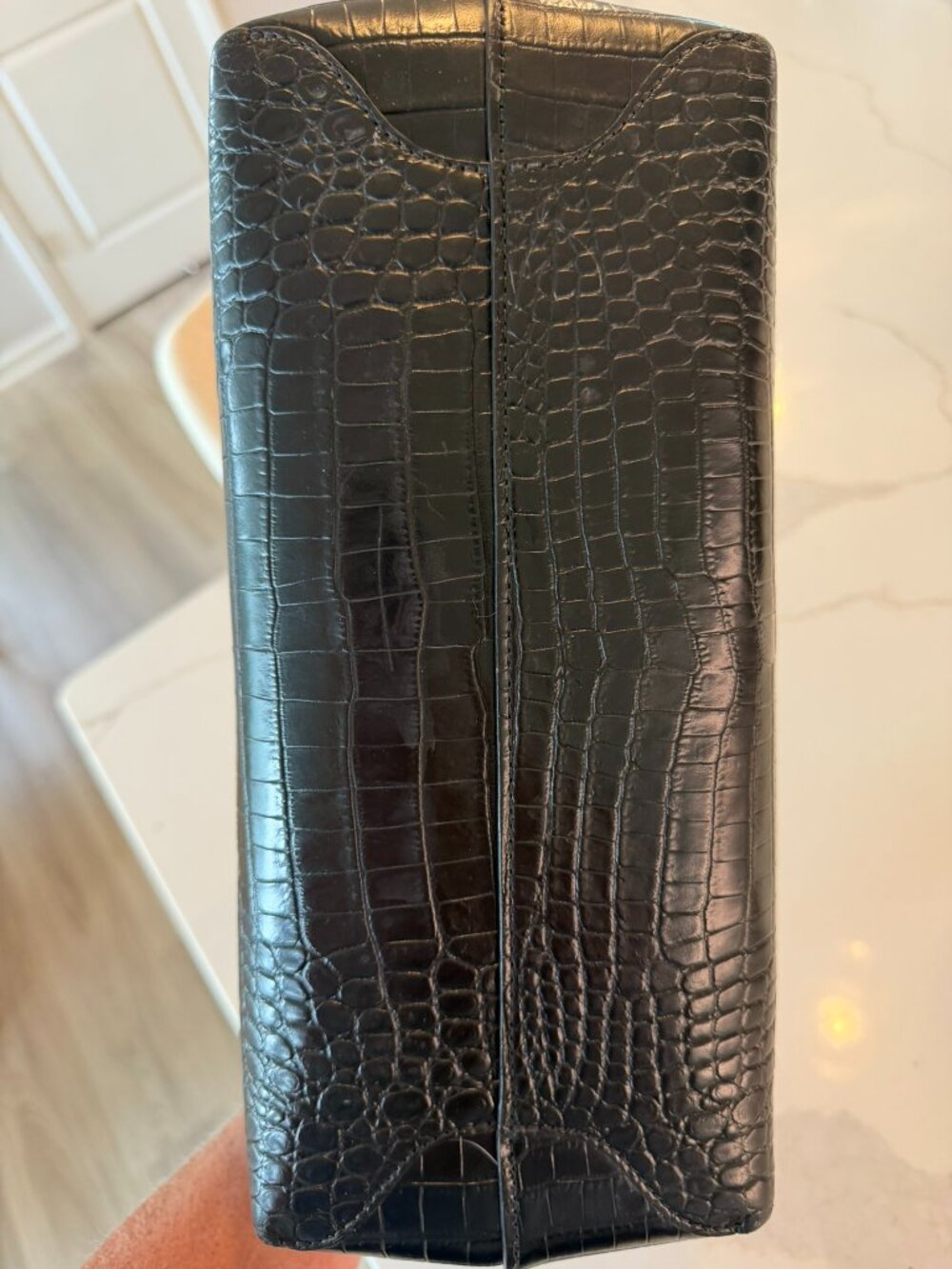 LONGCHAMP BLACK CROC EMBOSSED ROSEAU LARGE PURSE - Picture 3 of 6